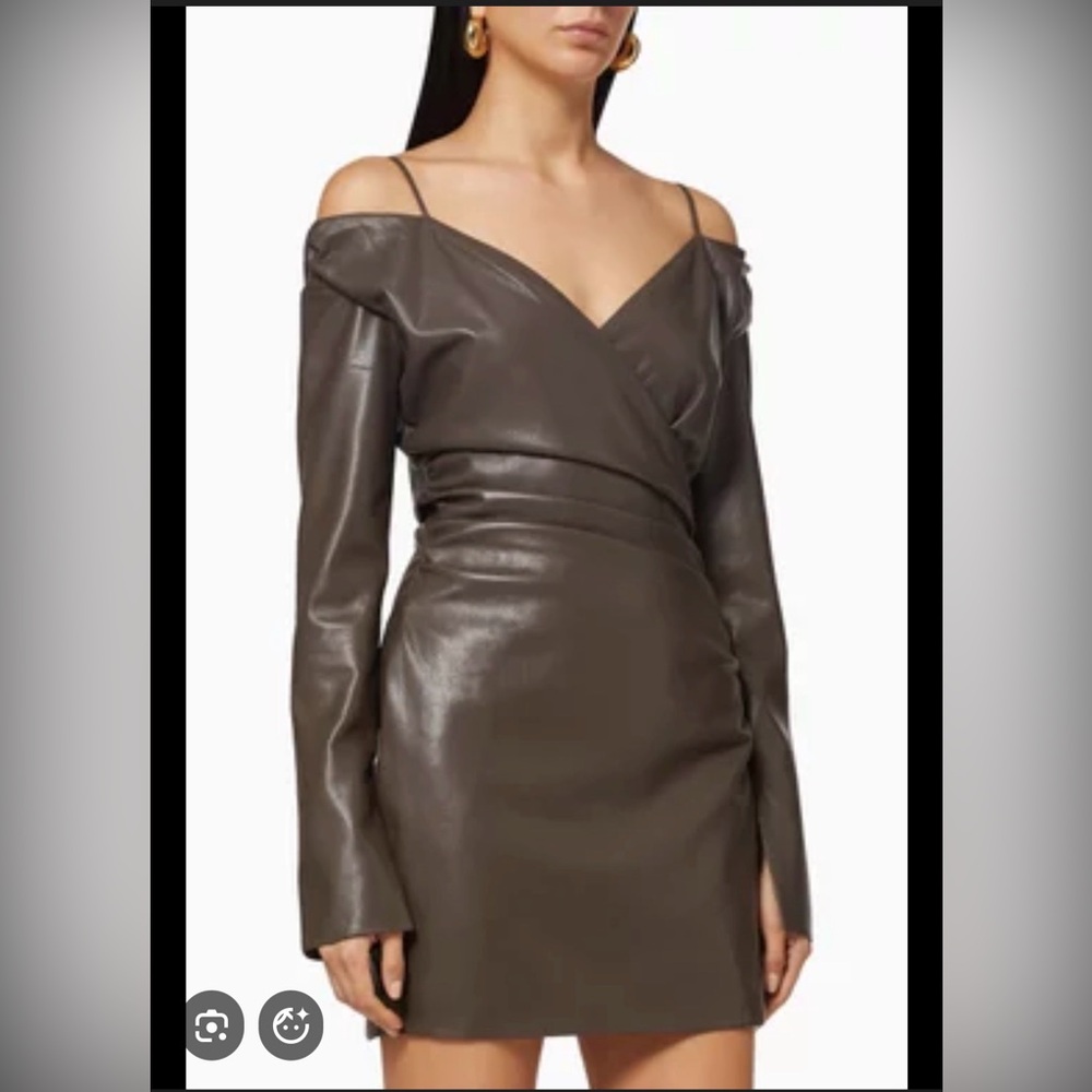 Nanushka Revolve Moha Brown faux leather Long Sleeve Dress Small
